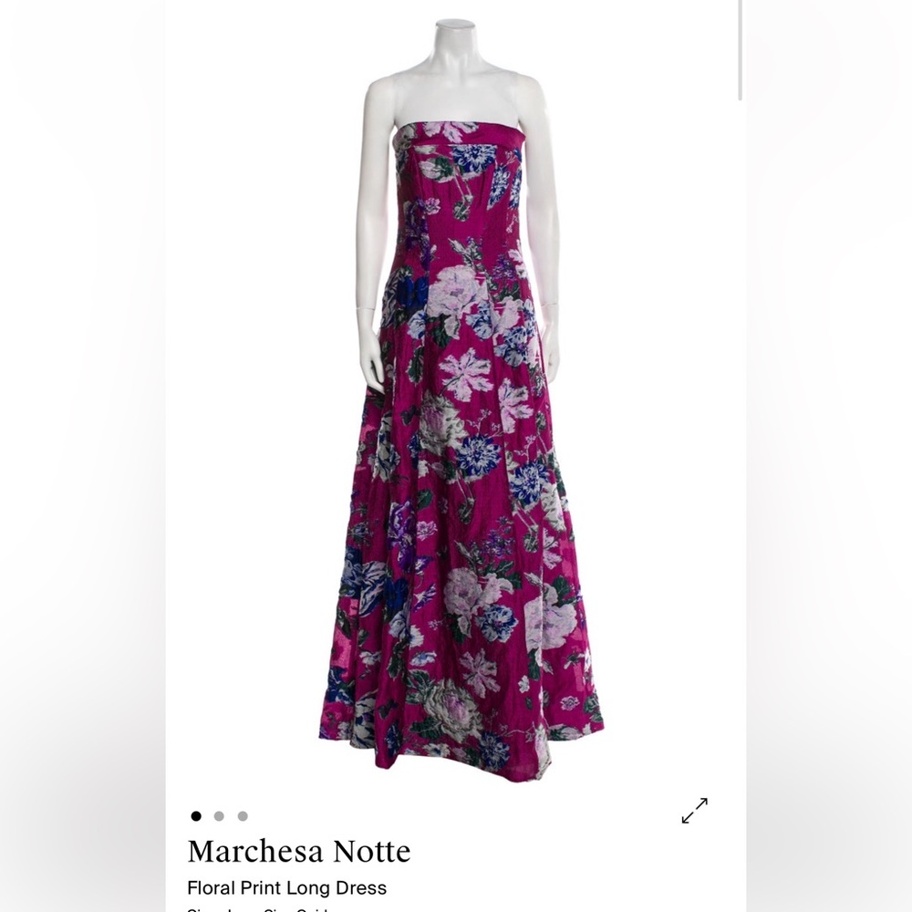 Marchesa Notte Fuchsia Floral Strapless Maxi Dress